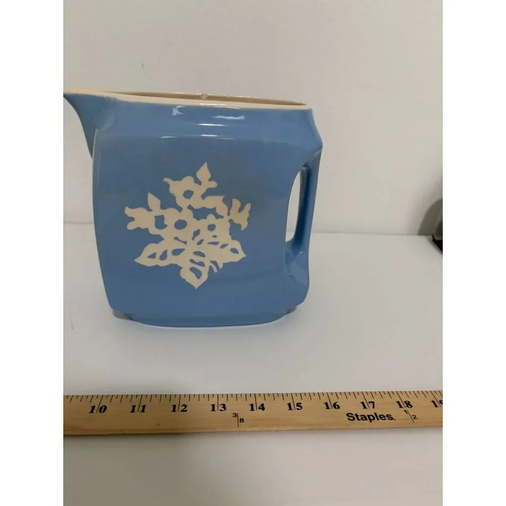 Harker Pottery Cameoware Vintage MCM Pitcher Retro Blue White